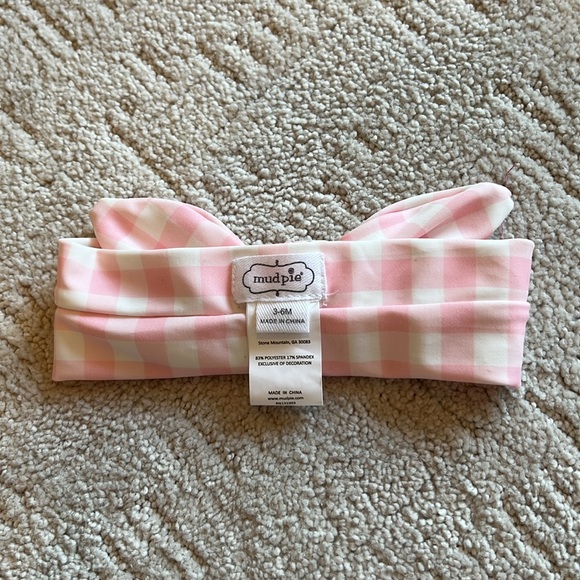 Mud pie pink and white gingham waterproof baby girl headband - Picture 11 of 12